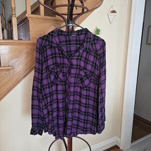 Plaid Button-Down Shirt in Purple